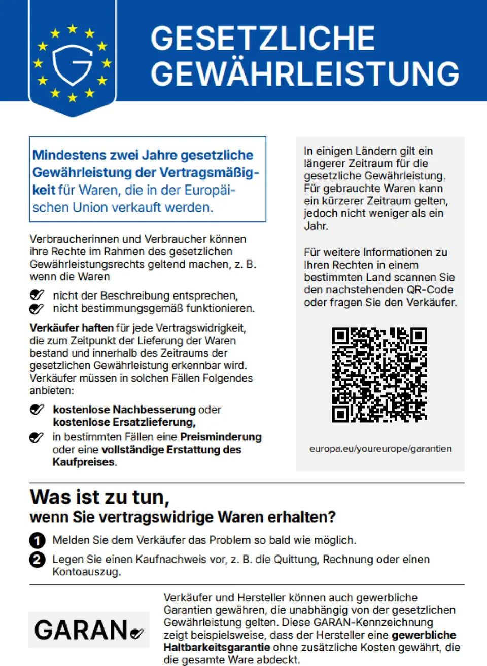 Gesetzliche Gewährleistung — harmonisierte Mitteilung der Europäischen Union